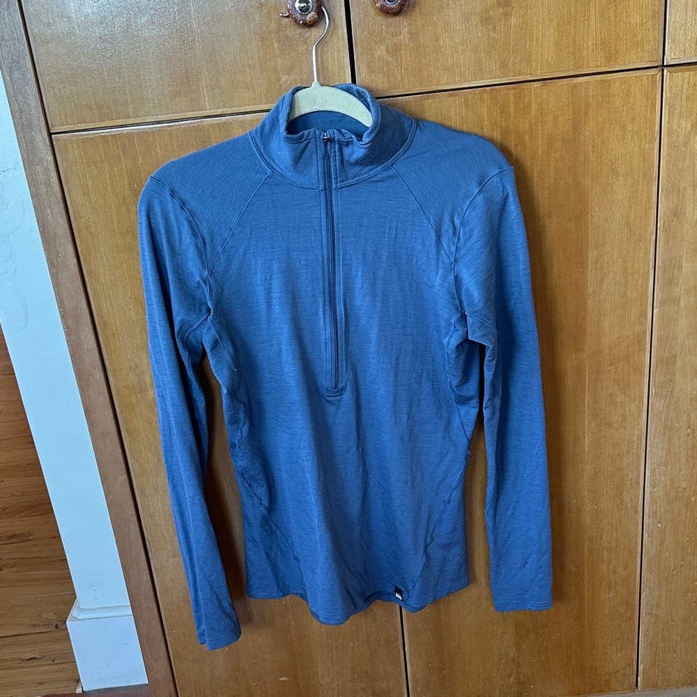 REI women’s merino wool Steel Blue quarter zip